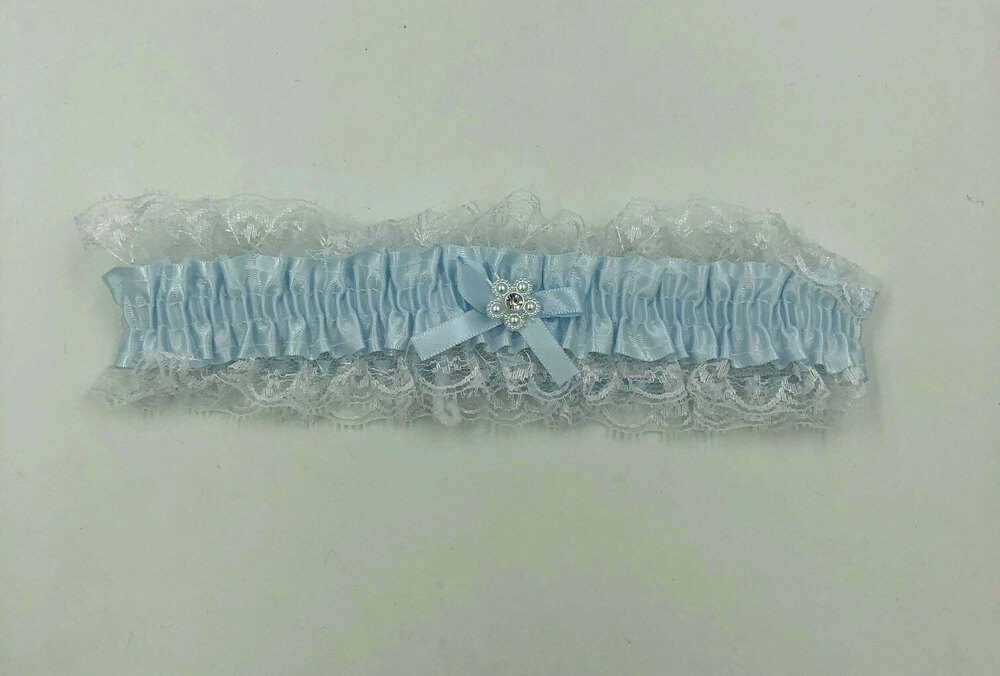Satin Leg Garter - One Size - Baby Blue With White Lace Elegant Moments